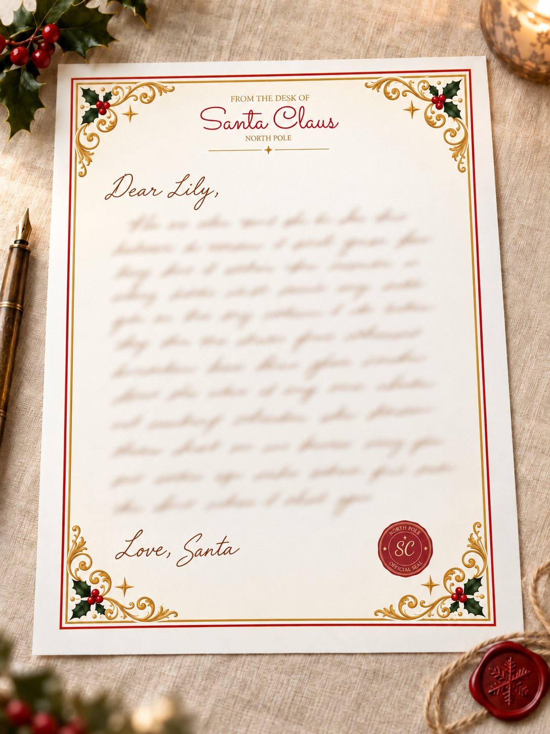 A personalized letter from Santa on classic stationery, ready to print at home